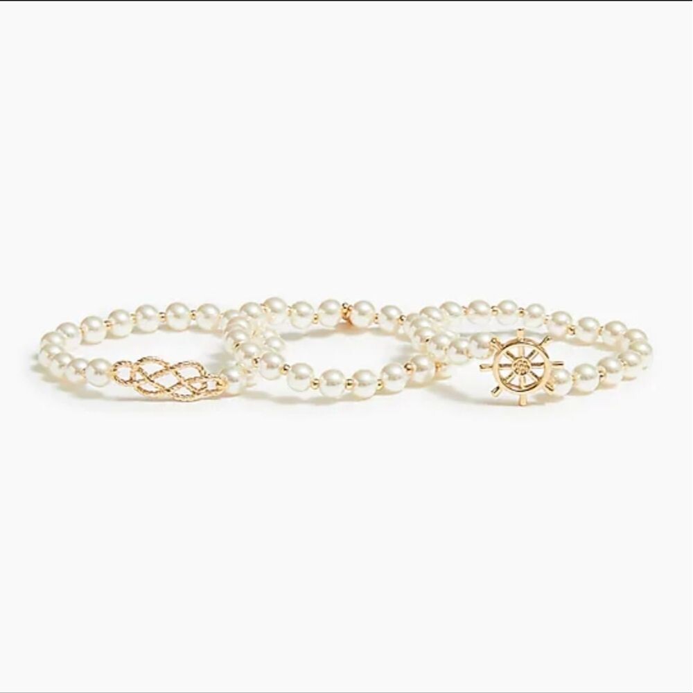 NWT J. Crew Nautical Faux Pearl Layered Bracelet Set - Picture 7 of 7